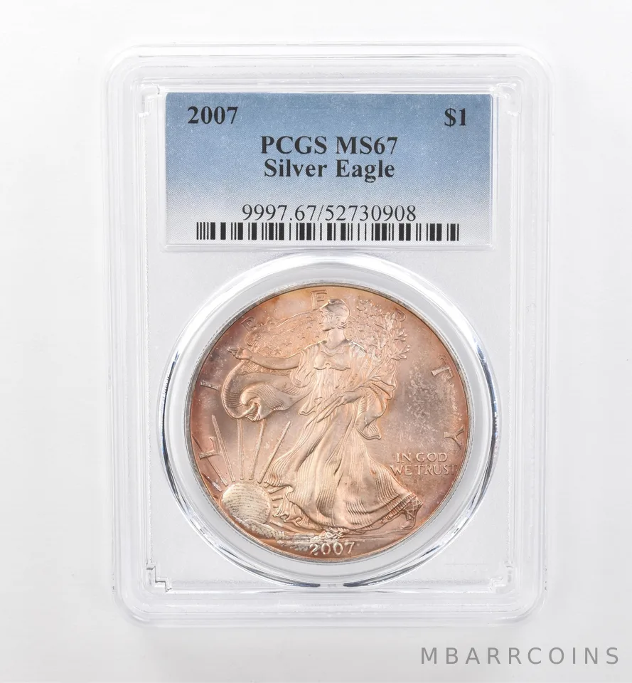 2007 American Silver Eagle MS67 PCGS Beautiful Tone *1962