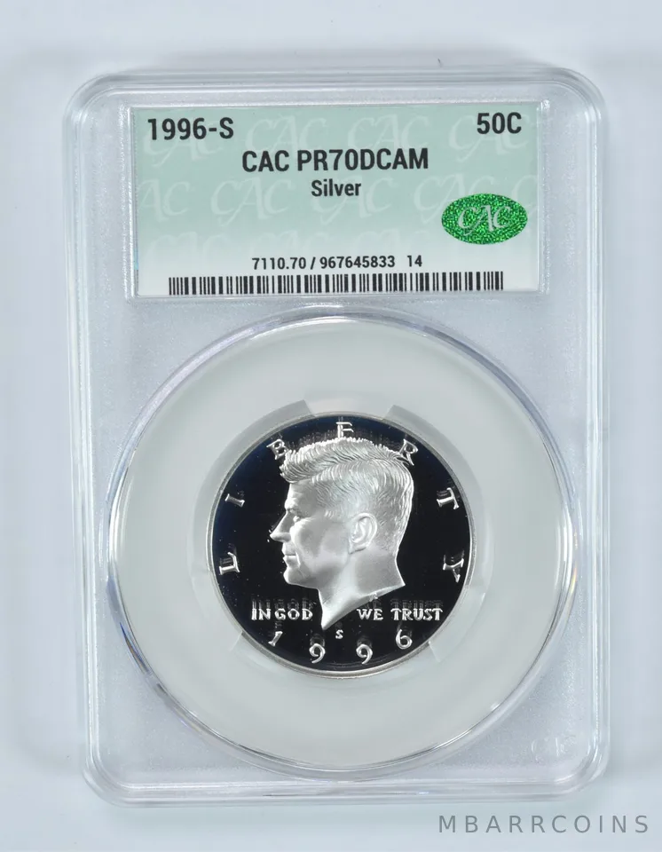 1996-S Kennedy Half Dollar Silver PR70 DCAM CAC CACg