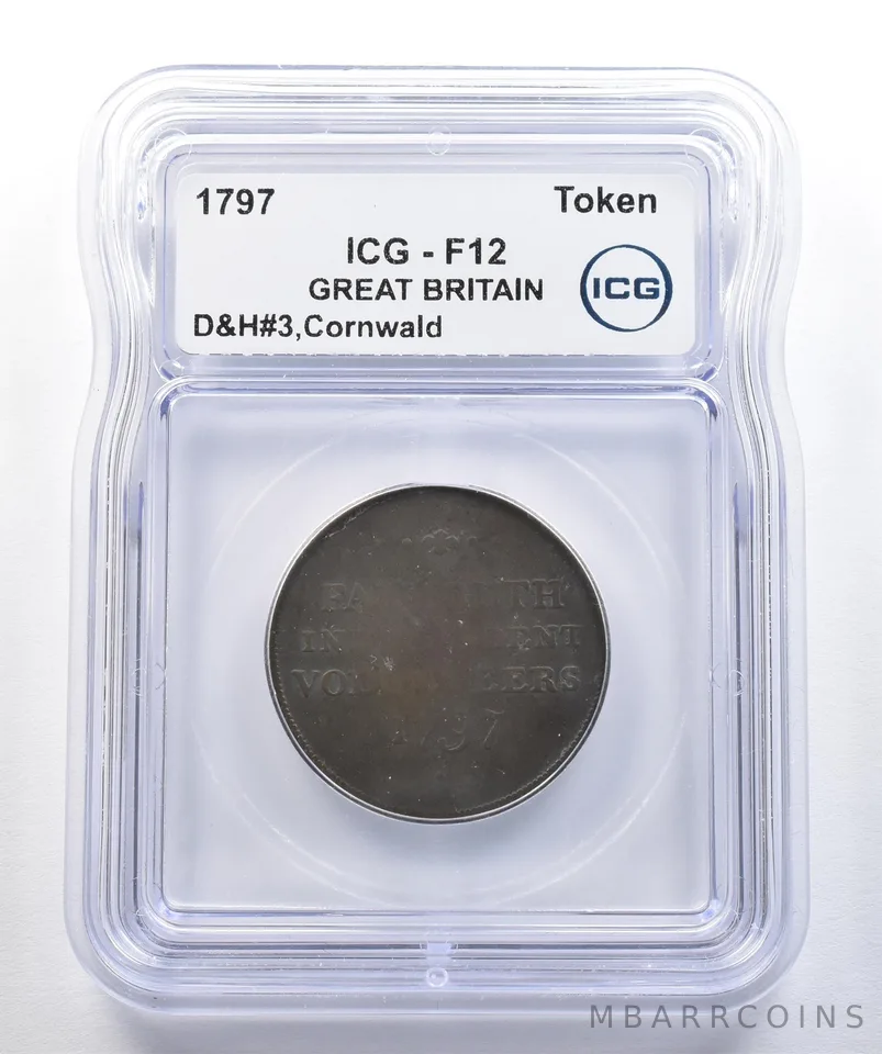 1797 Great Britain Half Penny Token Cornwall D&H#3 F12 ICG *7781