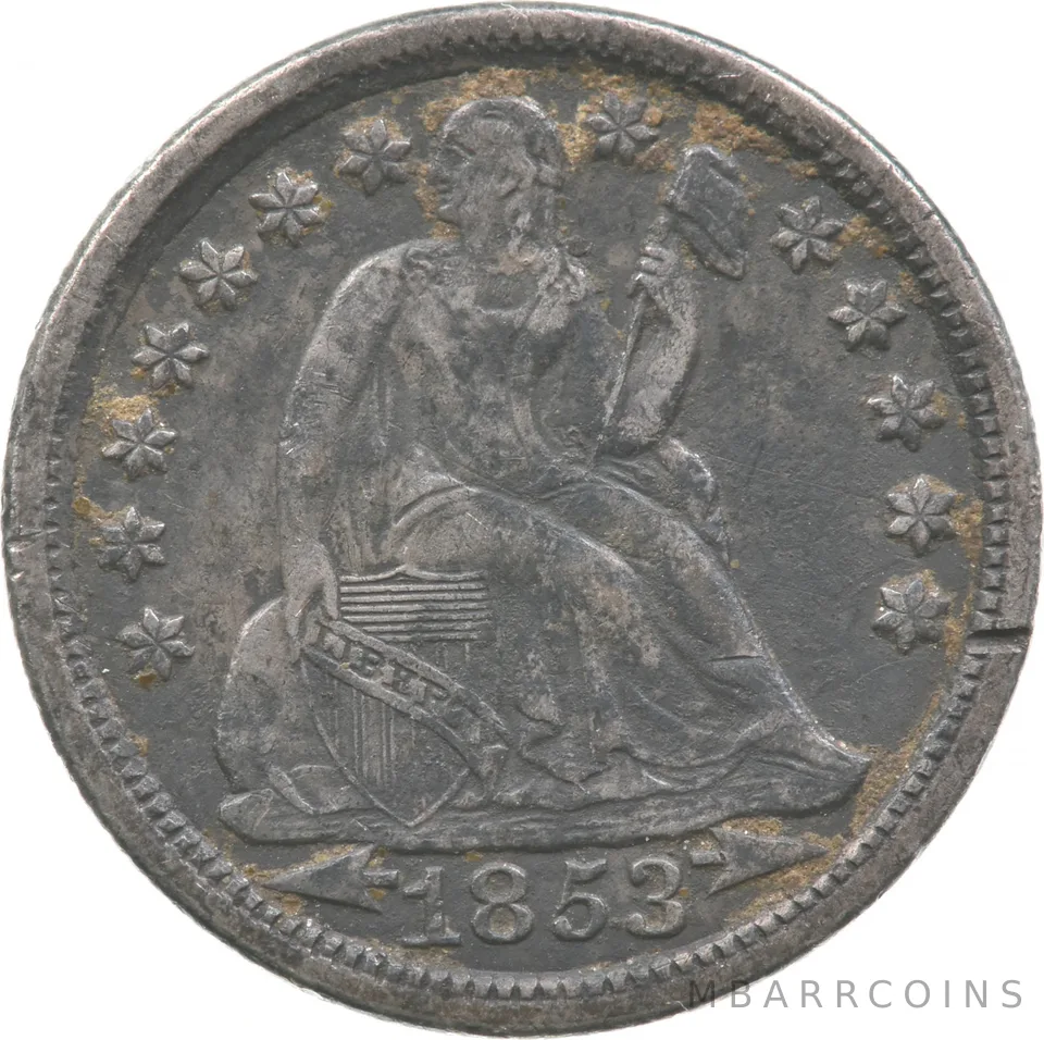 1853 Seated Liberty Dime Arrows *7645