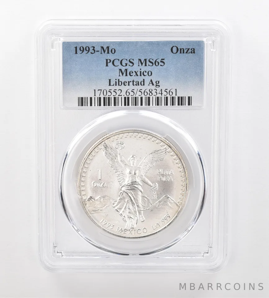 1993 Mo Mexico 1 Onza Silver Libertad MS65 PCGS Beautiful Tone Reverse *0920