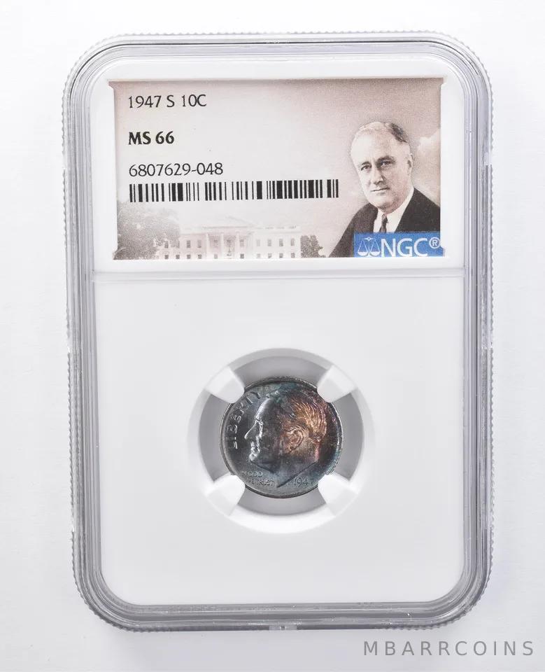 1947-S Roosevelt Dime MS66 NGC Blue/Purple Tone *7934
