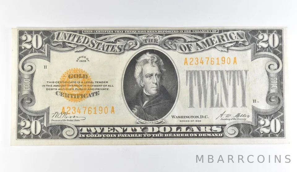 1928 $20 Gold Certificate Yellow Seal *1698
