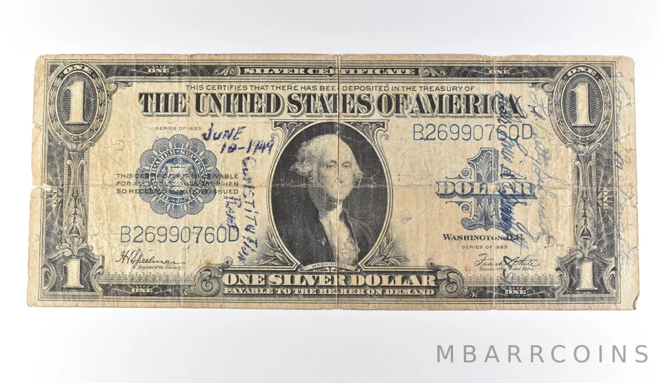 1923 $1 Silver Certificate Large Note Blue Seal Short Snorter *9707