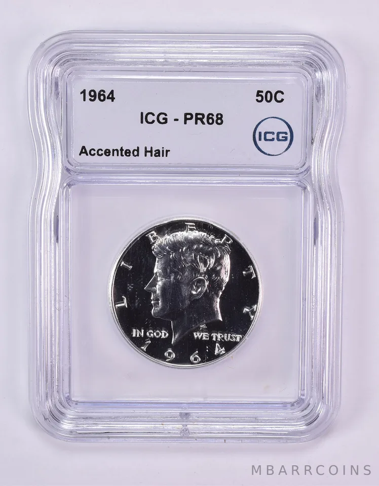 1964 Kennedy Half Dollar Accented Hair PR68 ICG