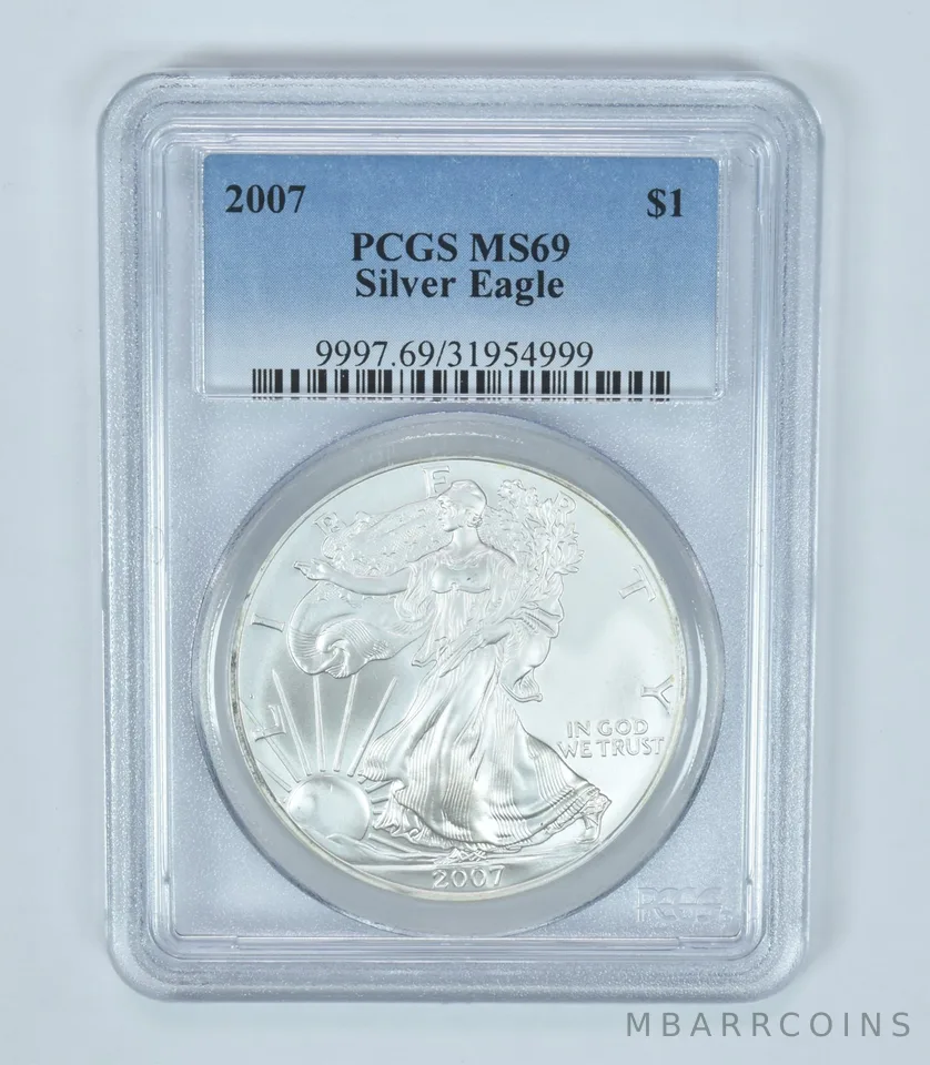 2007 American Silver Eagle 1 Oz MS69 PCGS Blue Label