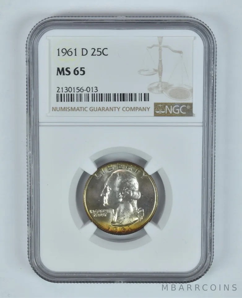 MS65 1961-D Washington Quarter NGC - Insane Color Toned a3810