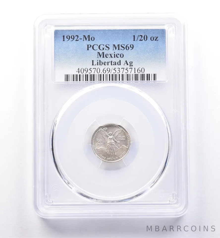 1992 Mo Mexico 1/20 Onza Silver Libertad MS69 PCGS *8637