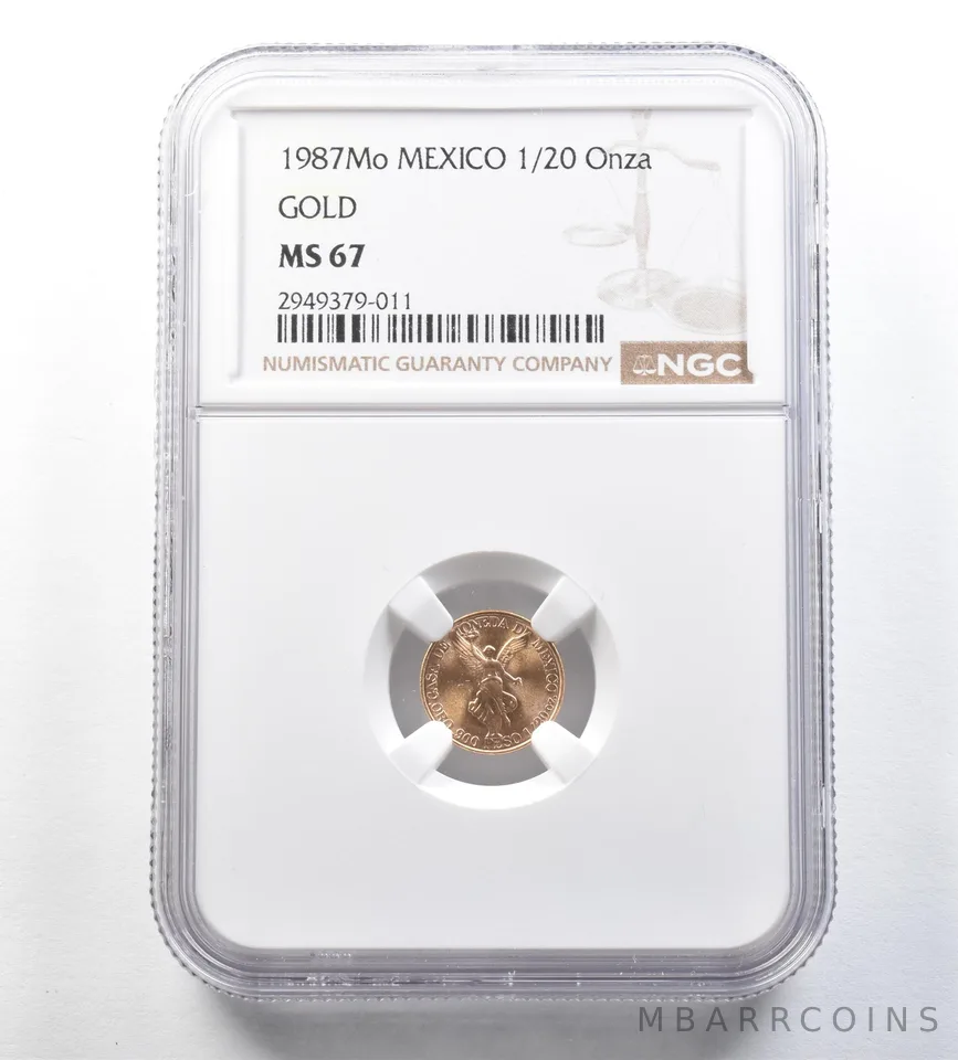 1987 Mo Mexico 1/20 Onza Gold Libertad MS67 NGC *0413