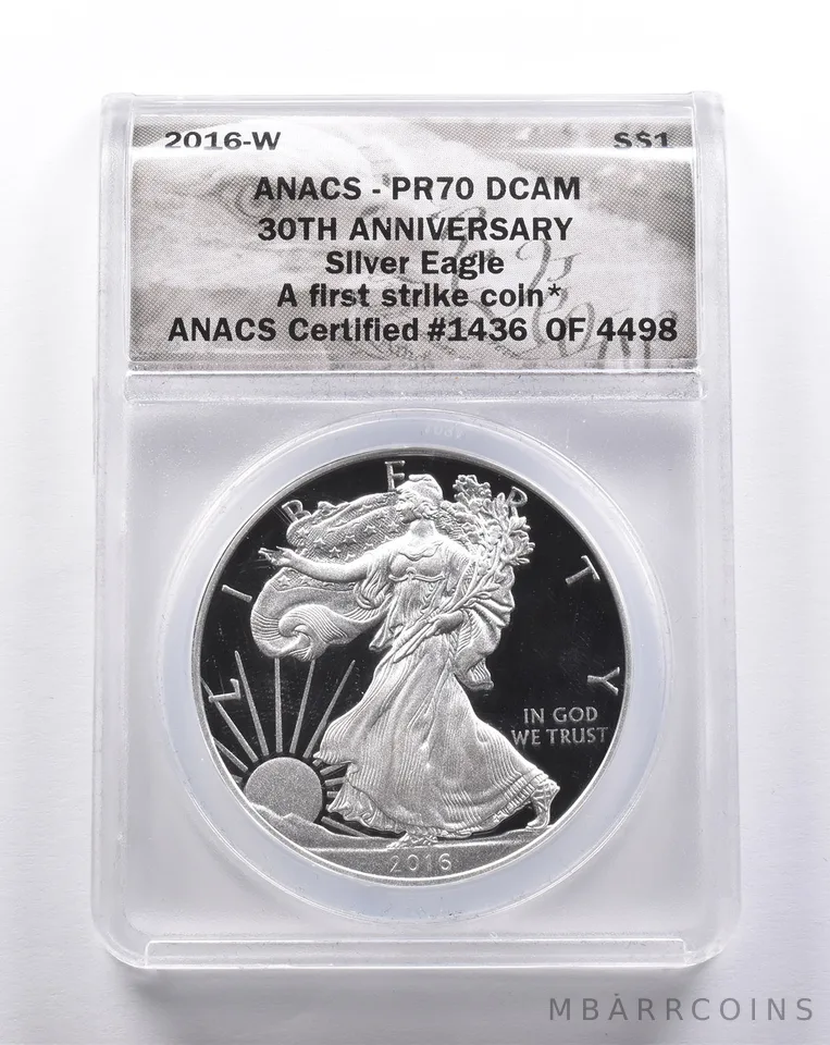 PR70 DCAM 2016-W American Silver Eagle 30th Anniversary FS ANACS a3291