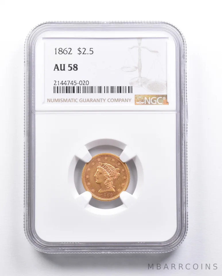 AU58 1862 $2.50 Liberty Head Gold Quarter Eagle NGC a6554