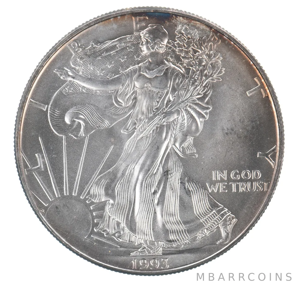 Beautiful Toned - 1993 American Silver Eagle 1 Troy Oz .999 Fine Silver *047
