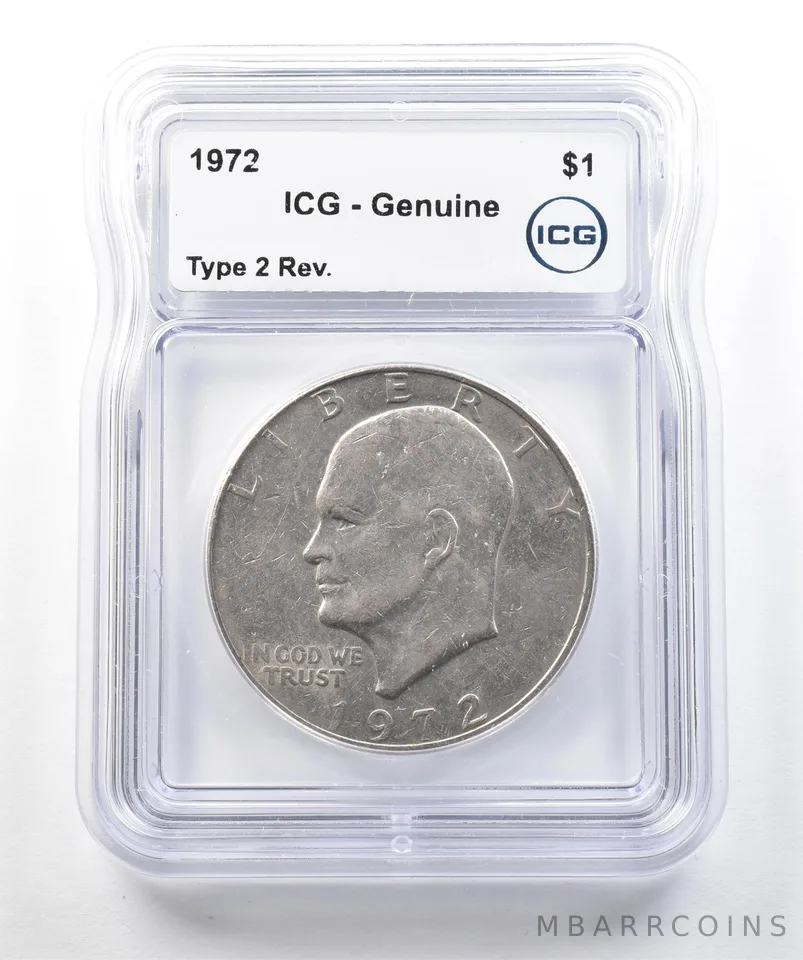 1972 Eisenhower $1 Type 2 Reverse Genuine ICG a3251