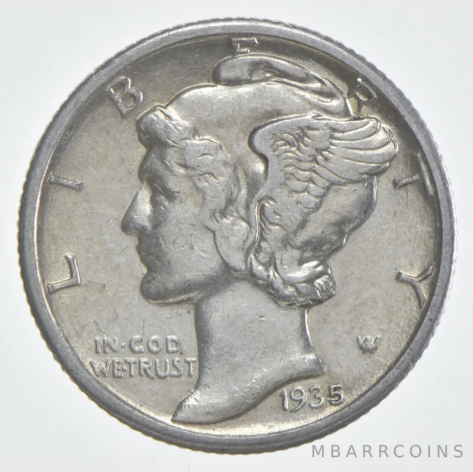 1935-S Mercury Dime 90% Silver AU Almost Unc