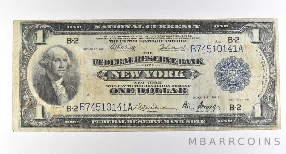 1918 $1 New York NY National Currency Large Note Blue Seal *3045