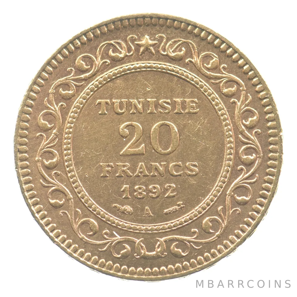 1892 A Tunisia 20 Francs Gold *2586