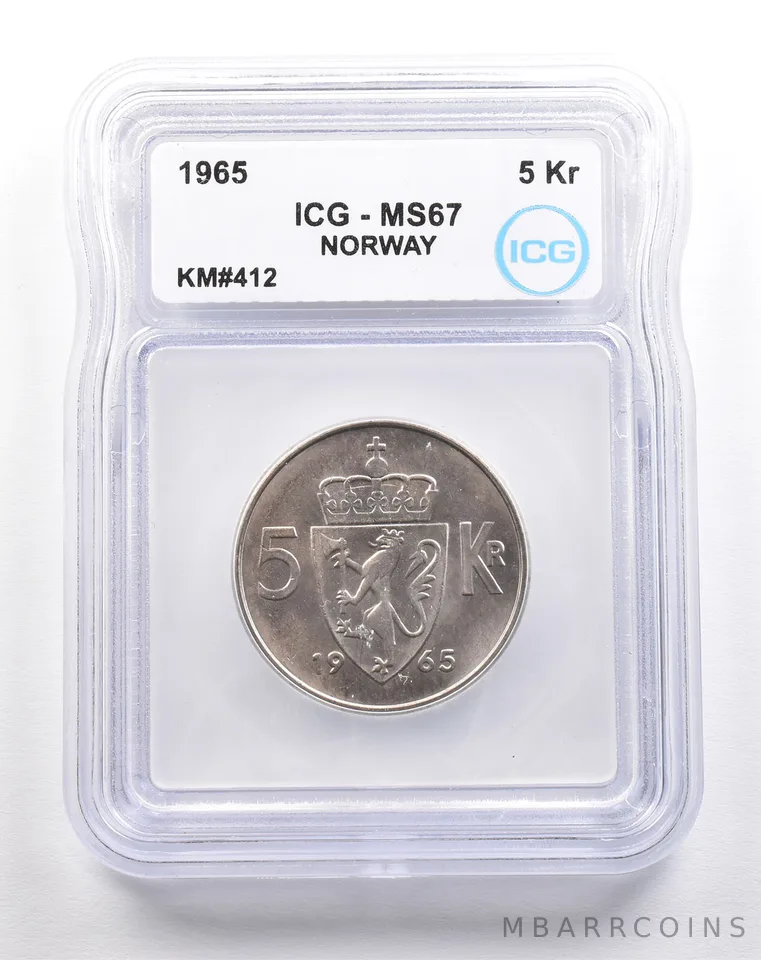 1965 Norway 5 Kroner KM#412 MS67 ICG *5505