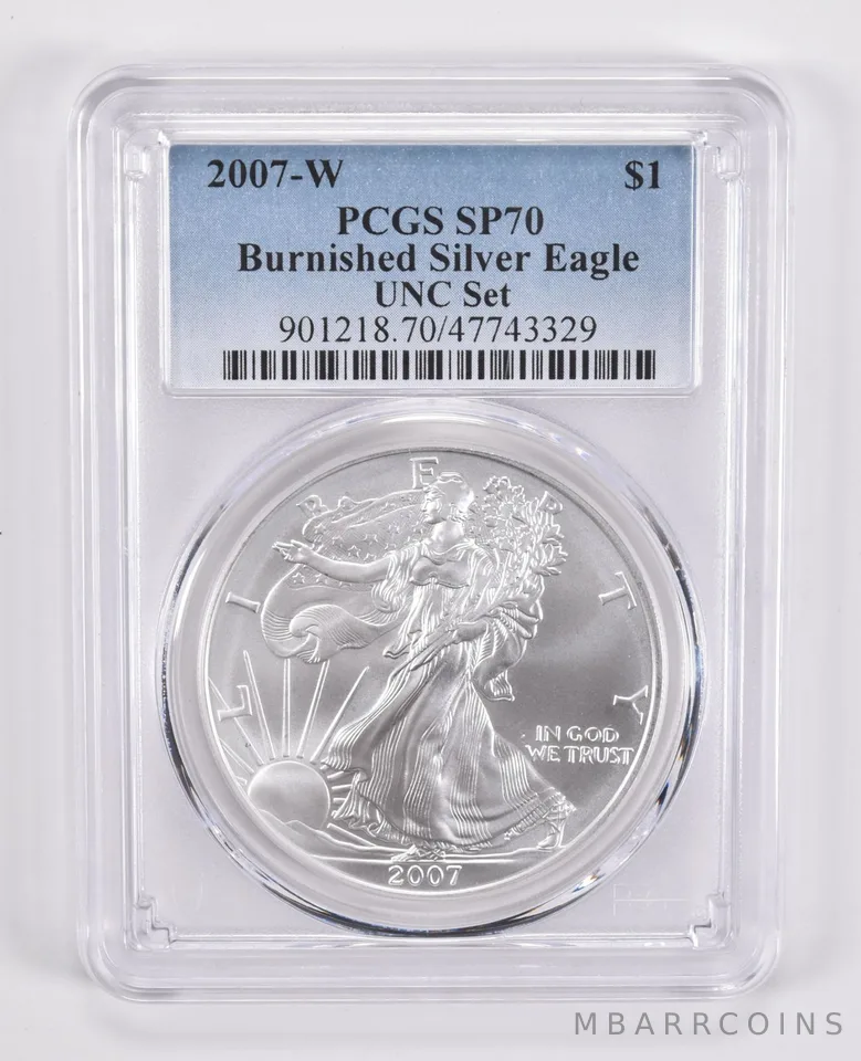 2007-W Burnished Silver Eagle Annual Set SP70 PCGS Blue Label
