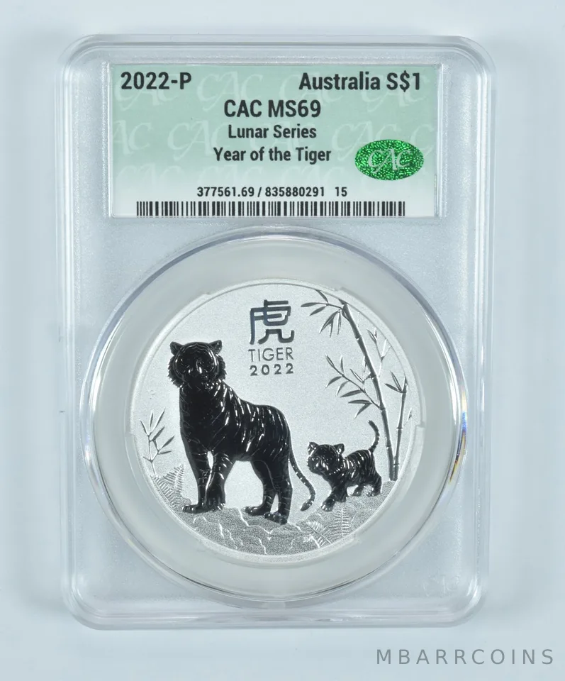2022 P Australia 1 Dollar Silver Year Of The Tiger MS69 CAC CACg
