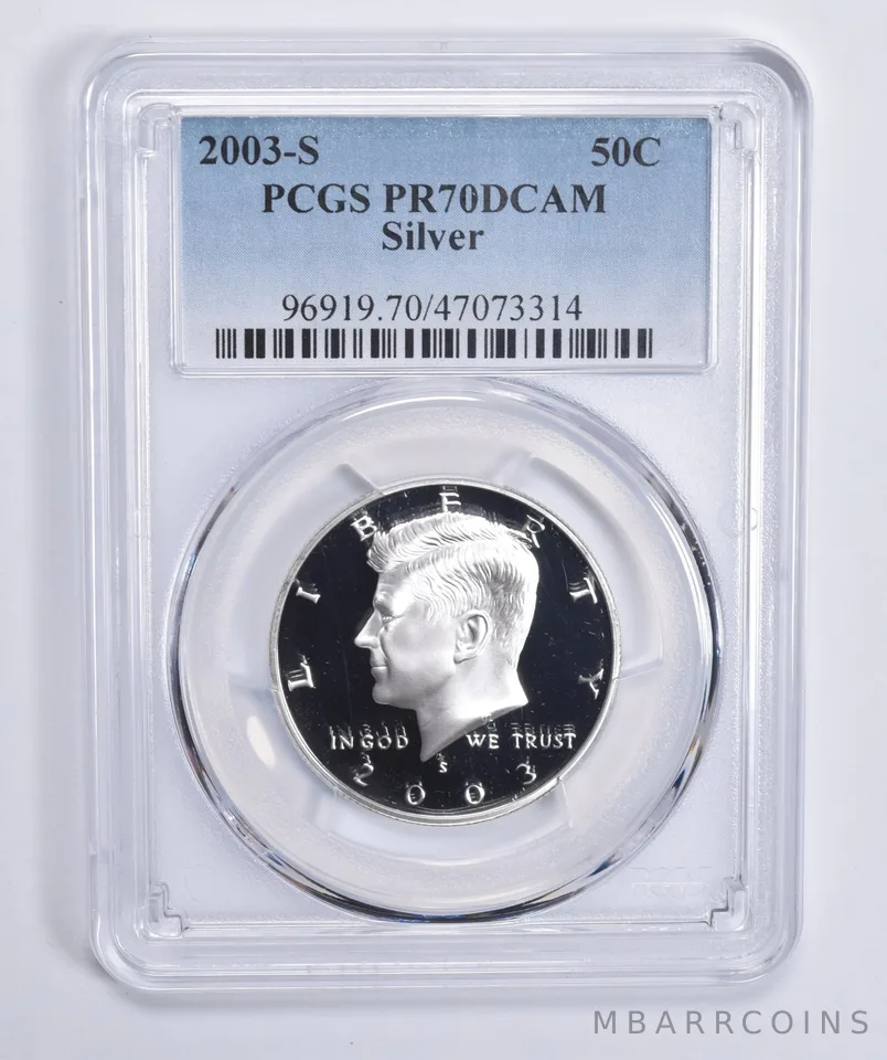 2003-S Kennedy Half Dollar Silver PR70 DCAM PCGS Blue Lbl