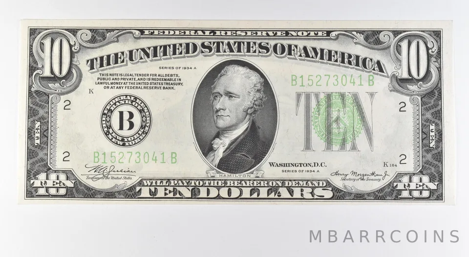 1934 A $10 New York NY Light Green Seal Fr#2006-B Mule *9602