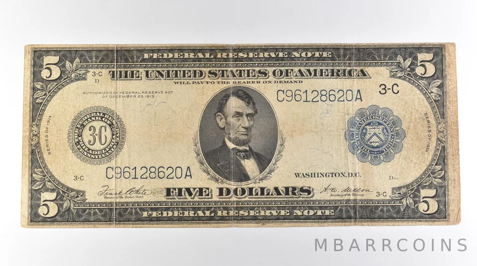 1914 $5 Philadelphia PA FRN Large Note Blue Seal *3129