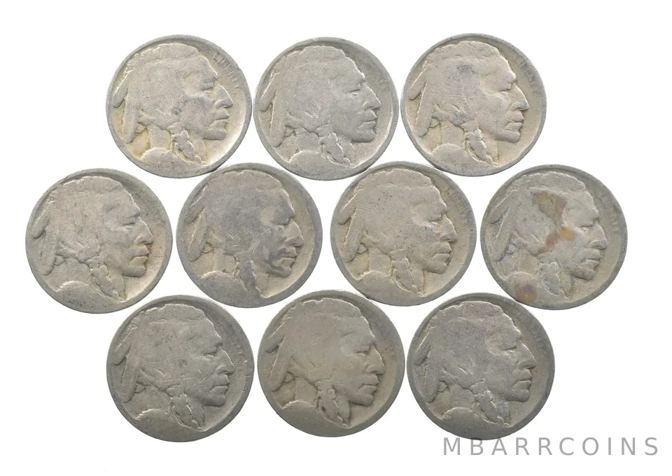 Lot of 105c RAISED GROUND1913 Buffalo NickelsFirst Year Issue! May be P/D/S *634