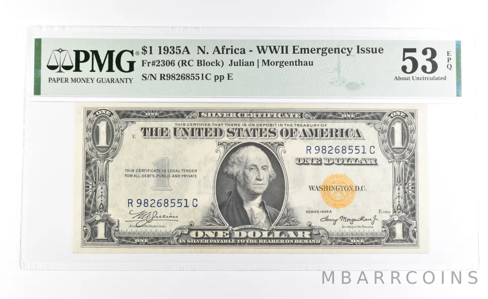 PMG 53 AU EPQ 1935 A $1 North Africa WWII Emergency Issue Fr#2306 *1117