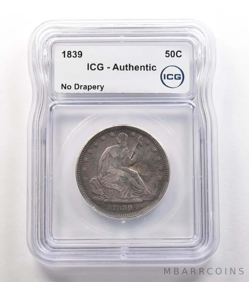 1839 Seated Liberty Half Dollar No Drapery Authentic ICG *5569