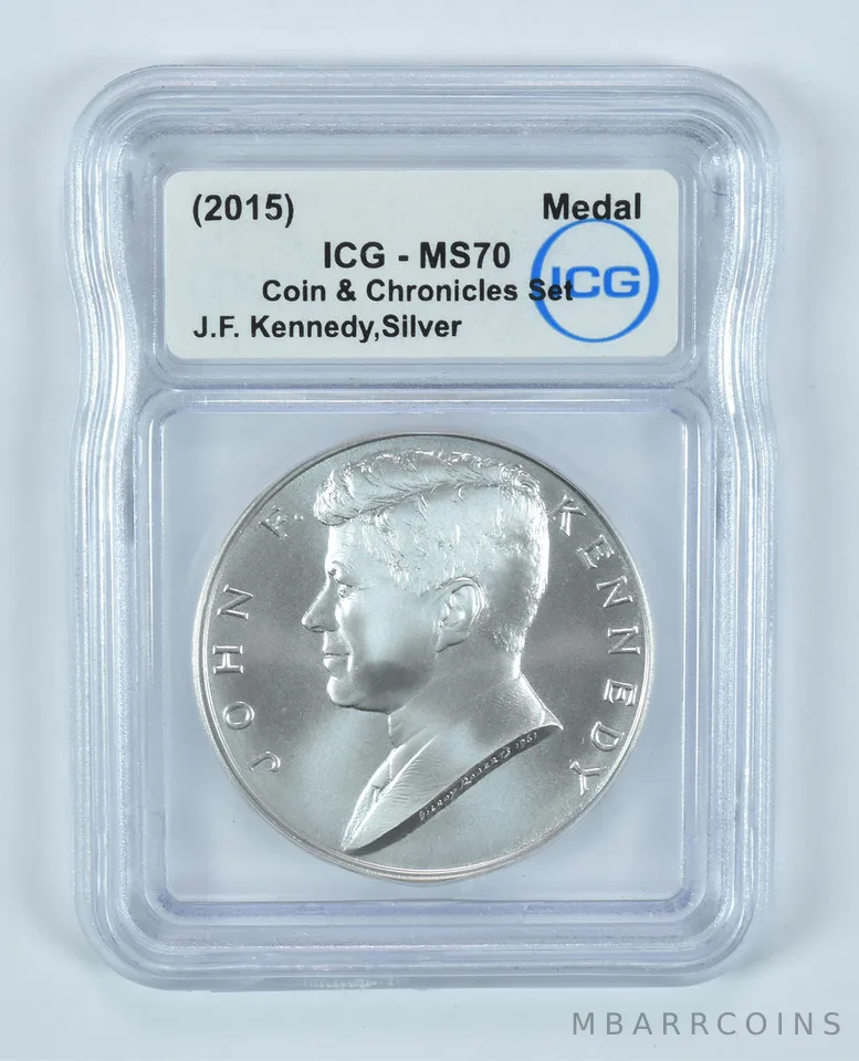 (2015) John F Kennedy Silver Medal Coin & Chronicles Set MS70 ICG