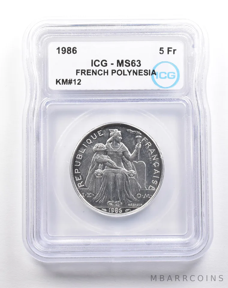 1986 French Polynesia 5 Francs KM#12 MS63 ICG *5527