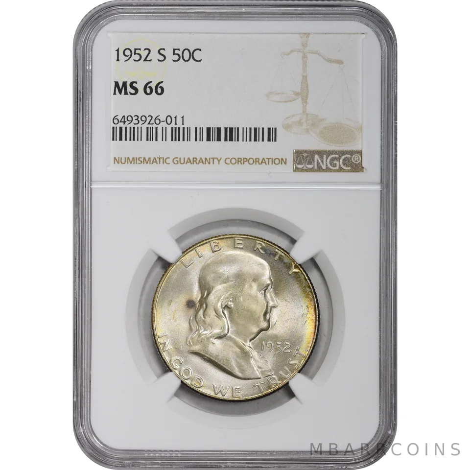 MS66 1952-S Franklin Half Dollar NGC Beautifully Toned *2899