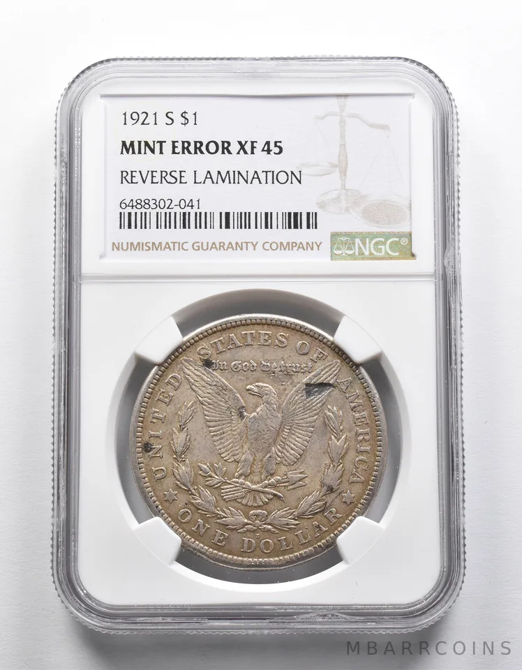 Mint Error XF45 1921-S Morgan Silver Dollar REV Lamination NGC *1982
