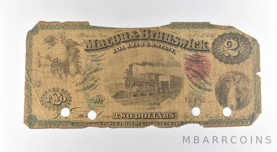 1861 $2 Macon & Brunswick Rail Road Company Obsolete Note *3163