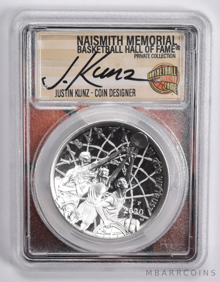 2020-P JUSTIN KUNZ SIGNED Basketball HOF Commemorative Dollar PR70 PCGS