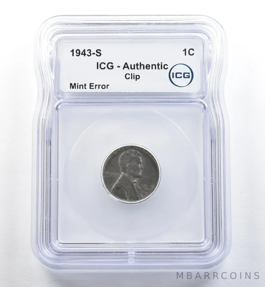 1943-S Lincoln Wheat Cent Mint Error Clip Authentic ICG *3569