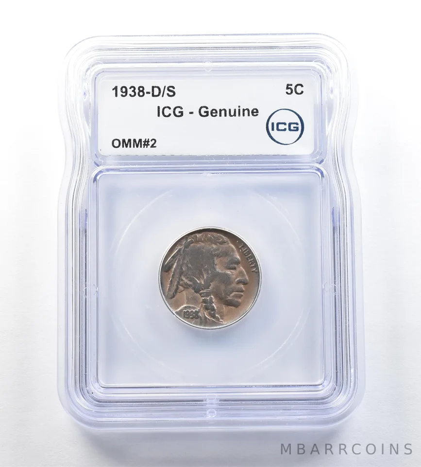 1938-D/S Indian Head Buffalo Nickel OMM#2 Genuine ICG *0663