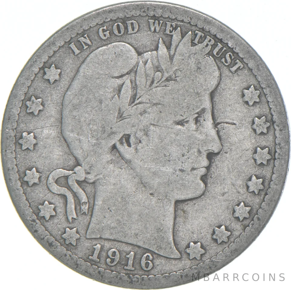 1916-D Barber Quarter Average Circ