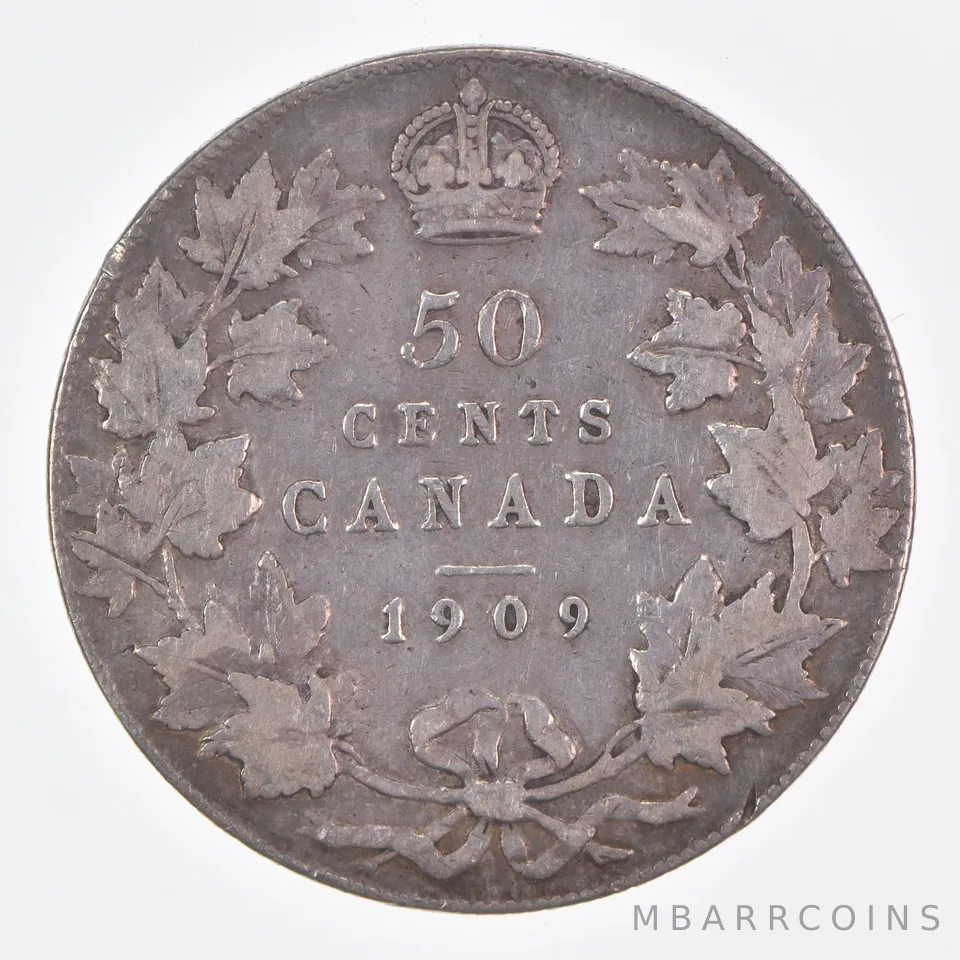 Better Date - 1909 Canada 50 Cents World Coin- Silver *422