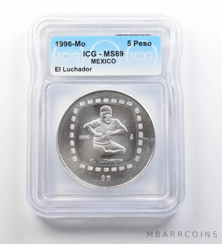 1996 Mo Mexico 5 Peso Silver El Luchador MS69 ICG *8218