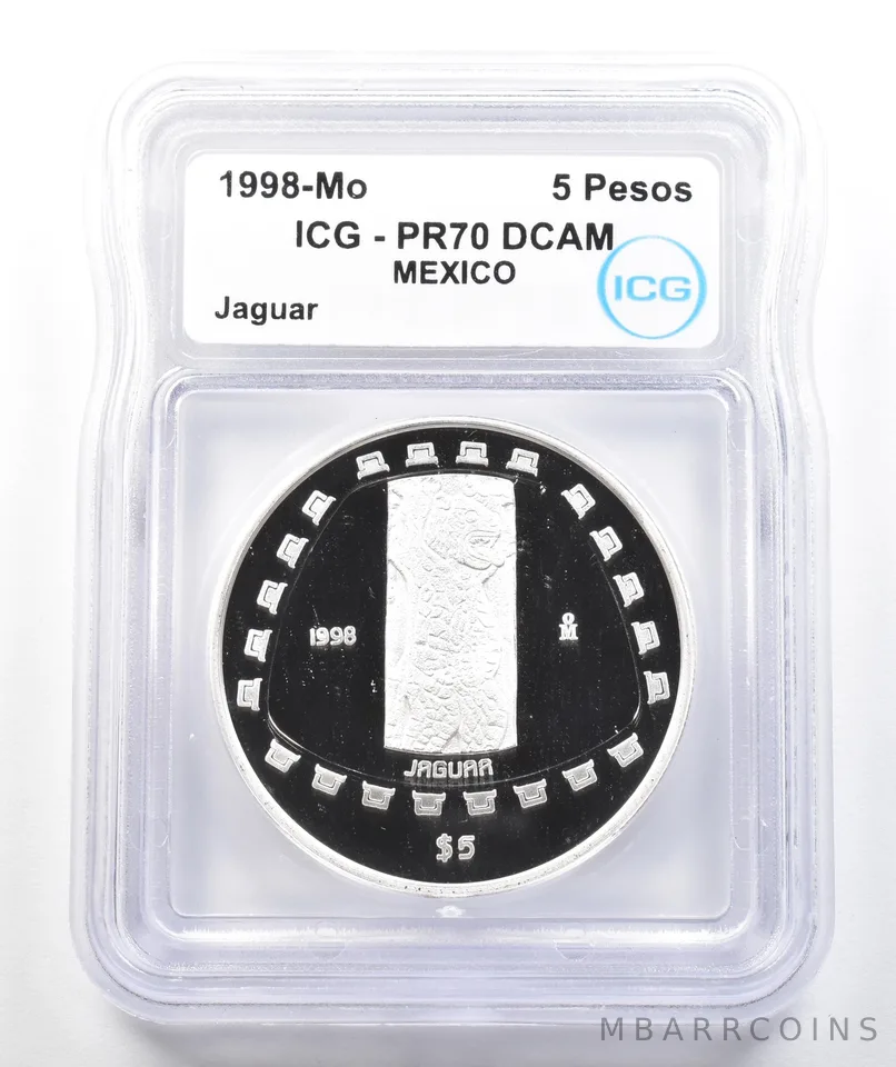 1998 Mo Mexico 5 Pesos Silver Jaguar 1 Oz PR70 DCAM ICG a9874