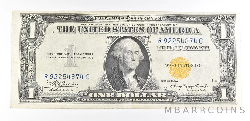 1935 A $1 Silver Certificate North Africa Yellow Seal Fr#2309 WWII *9372