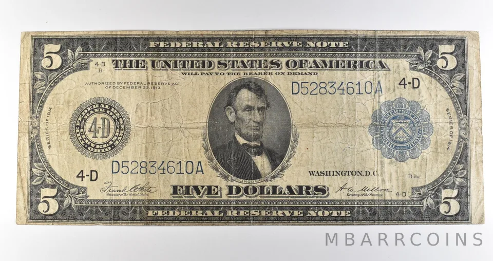1914 $5 Cleveland OH FRN Large Note Blue Seal *3663