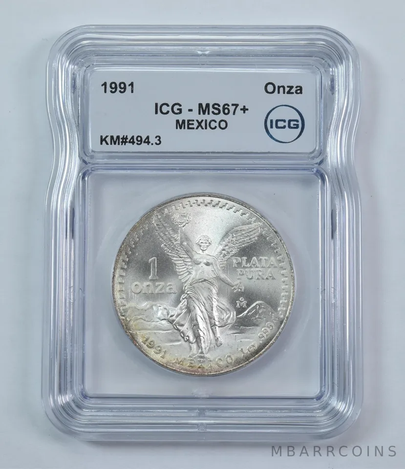 1991 Mo Mexico 1 Onza Silver Libertad Type 1 KM#494.3 MS67+ ICG *9260