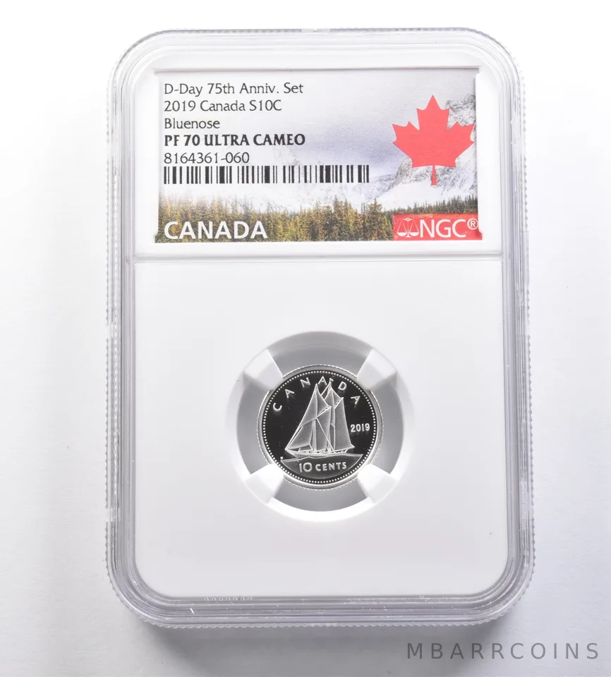 2019 Canada 10 Cents Silver D-Day 75th Anniversary Set Bluenose PF70 NGC *7071