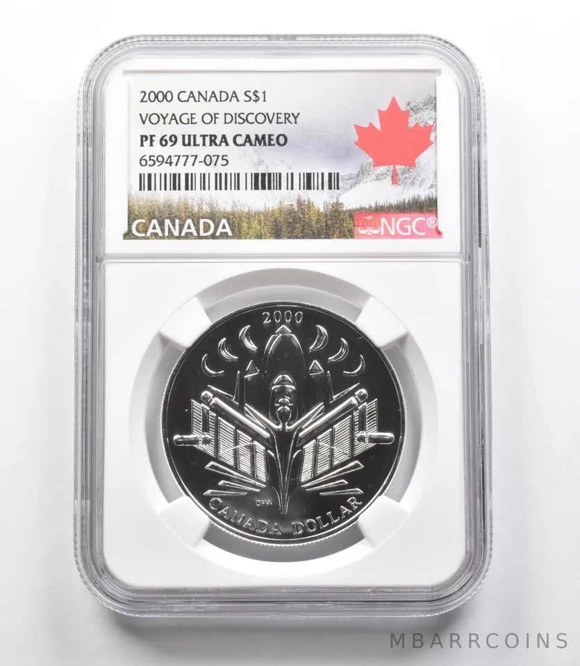 2000 Canada $1 Silver Dollar Voyage of Discovery PF69 NGC Canada Lbl