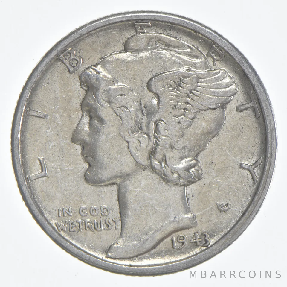 1943-S Mercury Dime 90% Silver AU Almost Unc