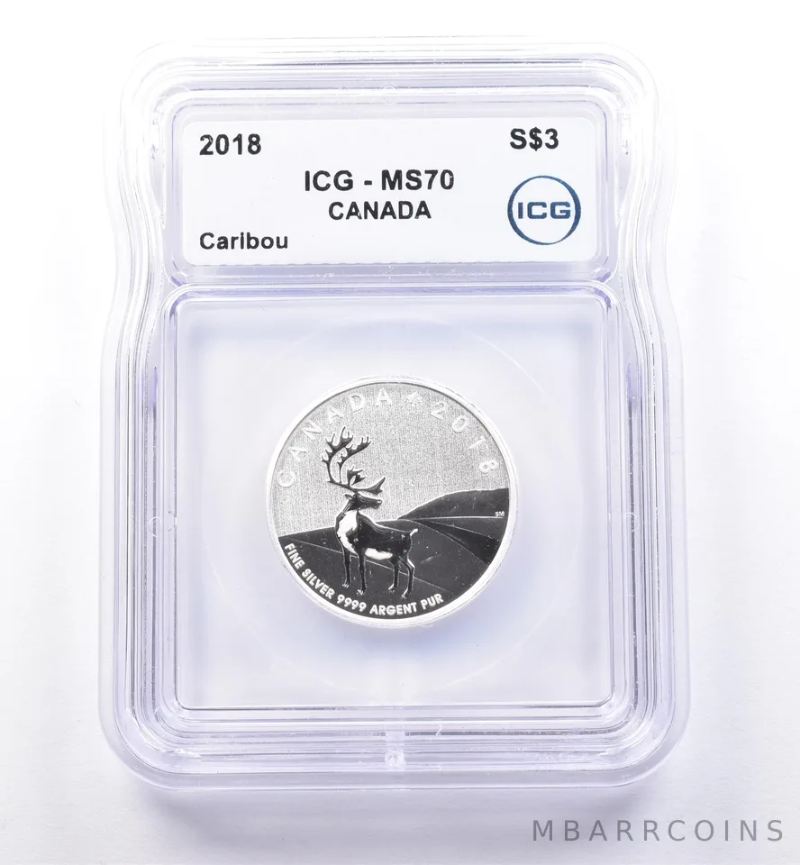 2018 Canada 3 Dollars Silver Caribou MS70 ICG *8643