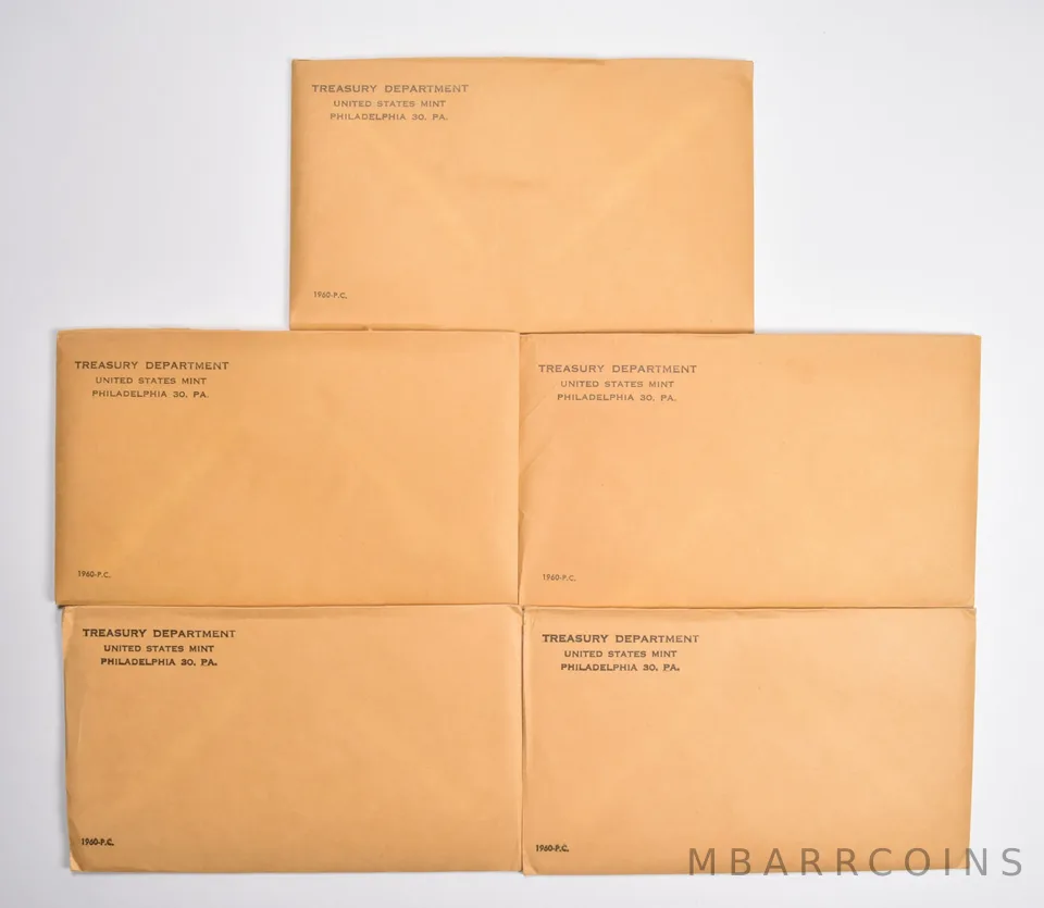 Lot (5) OGP 1960 US Mint Proof Set Envelopes - Empty - NO COINS