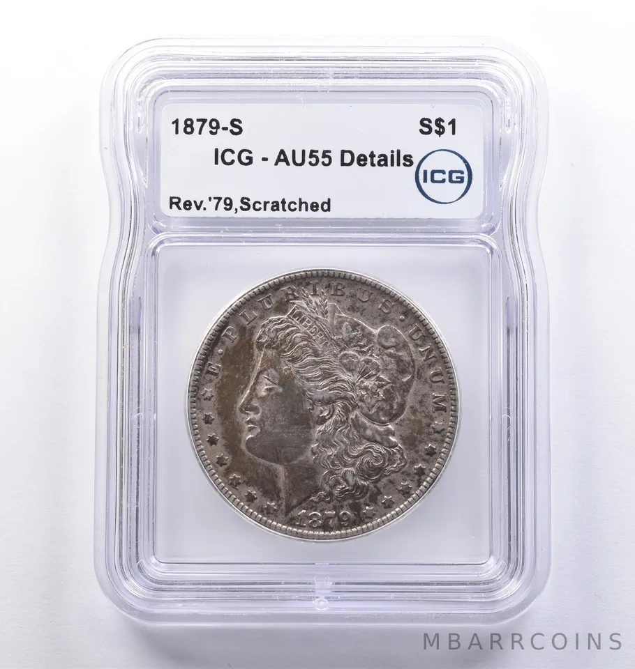 1879-S Morgan Silver Dollar Reverse Of 79 AU55 Details Scratched ICG *8364